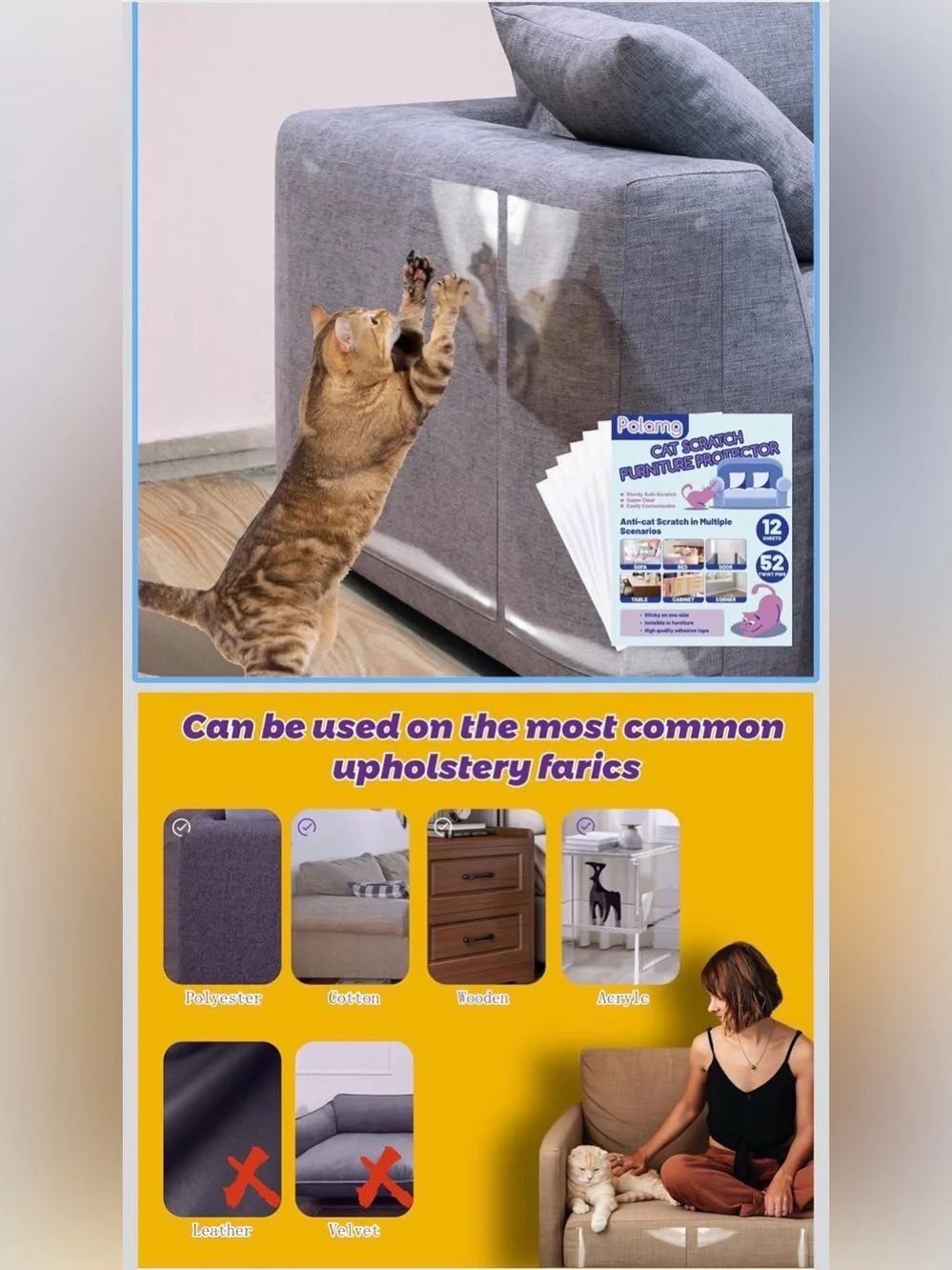 Polamg Cat Scratch Furniture Protector, 12-Pack Clear Sofa Guards